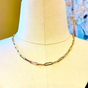 14KT solid YG exquisite paper clip design high polished Italian chain necklace